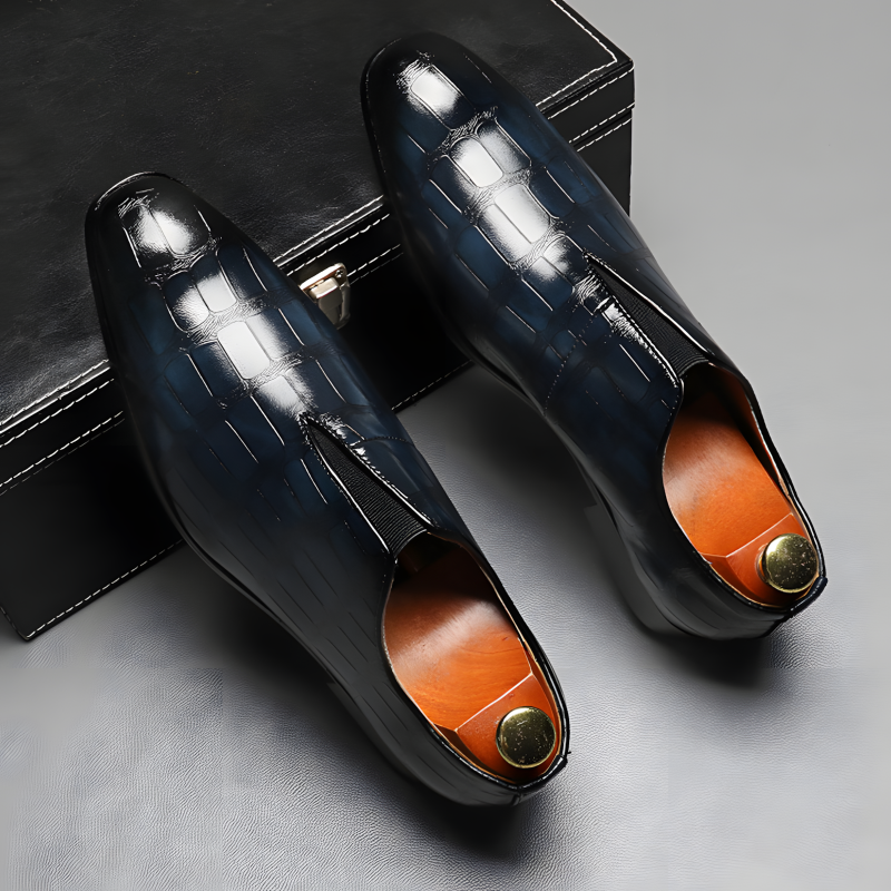Men's Crocodile-Embossed Leather Loafers Elegant Slip-On Dress Shoes