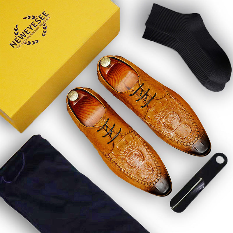 Men's Derby Crocodile-Textured Leather Shoes