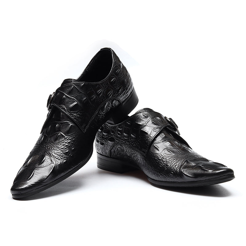 Men’s Crocodile-Embossed Leather Monk Strap Shoes