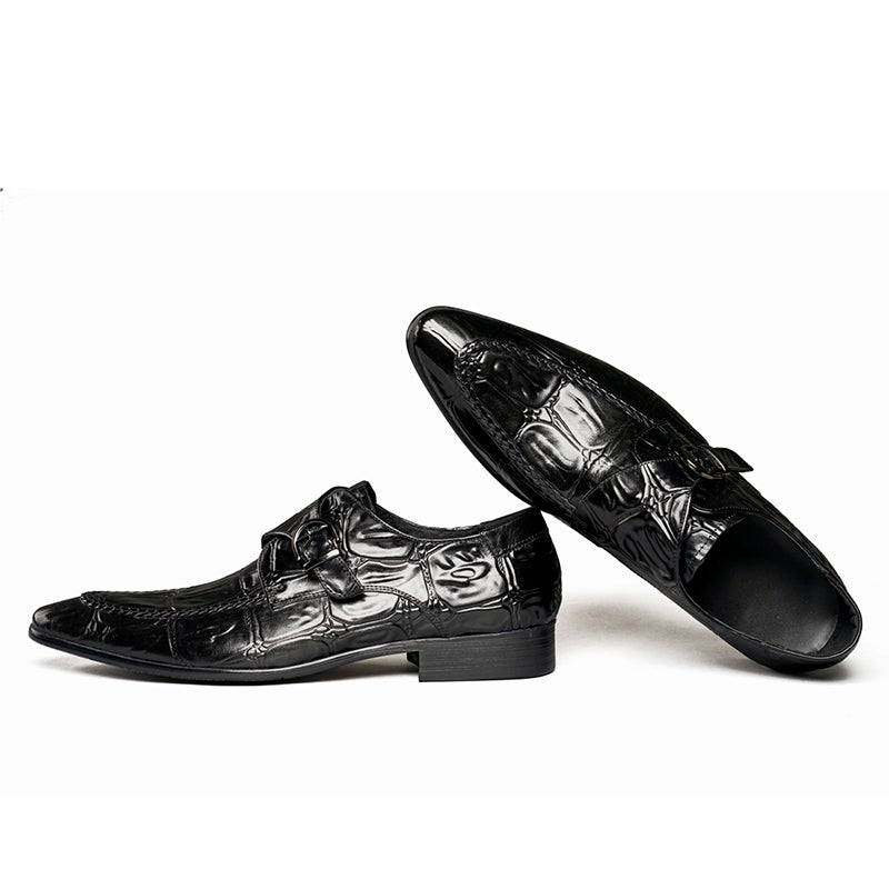 Men's Crocodile-Embossed Monk Strap Shoes Sharp Toe