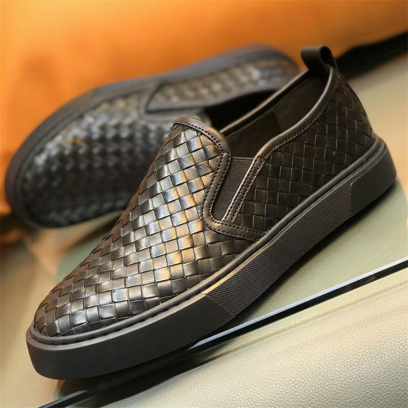 Woven Men Sneakers Calfskin Upper Durable Rubber Soles