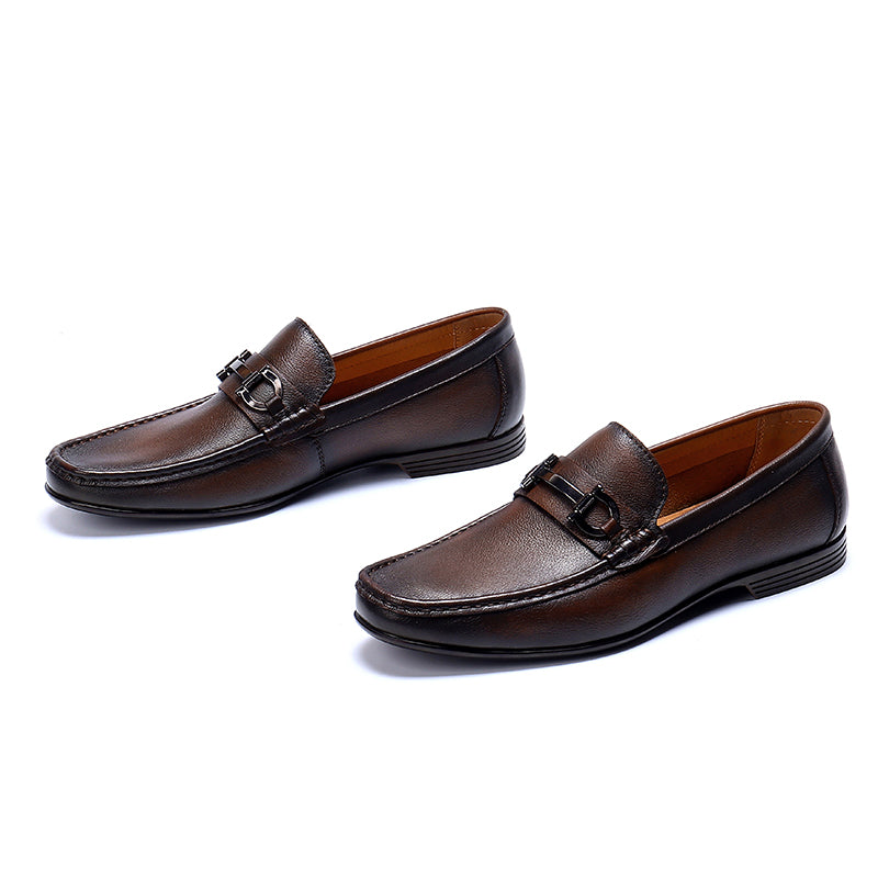 Men's Loafers - Structured Metal Accent & Polished Leather