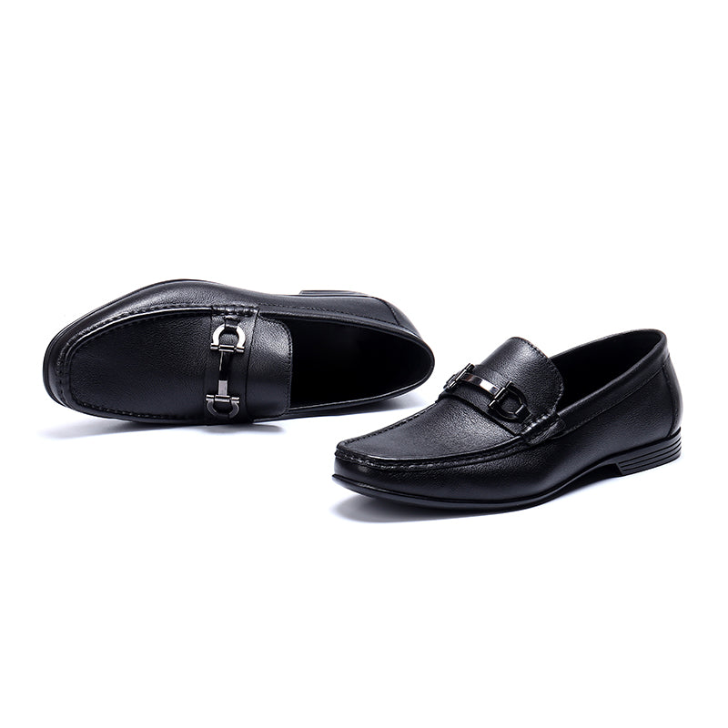 Men's Loafers - Structured Metal Accent & Polished Leather