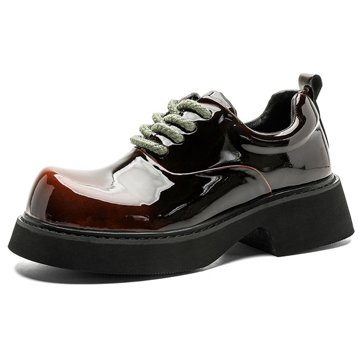 Men's Derby Shoes Chunky-Soled Lace-Up with High-Gloss Finish