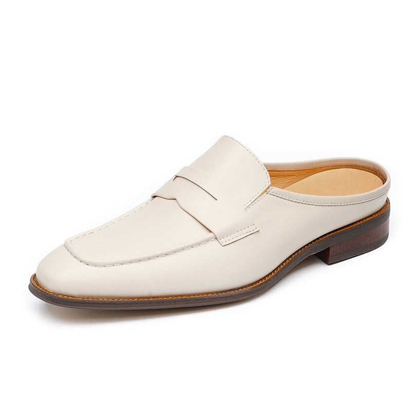 Men’s Cream Leather Backless Loafers