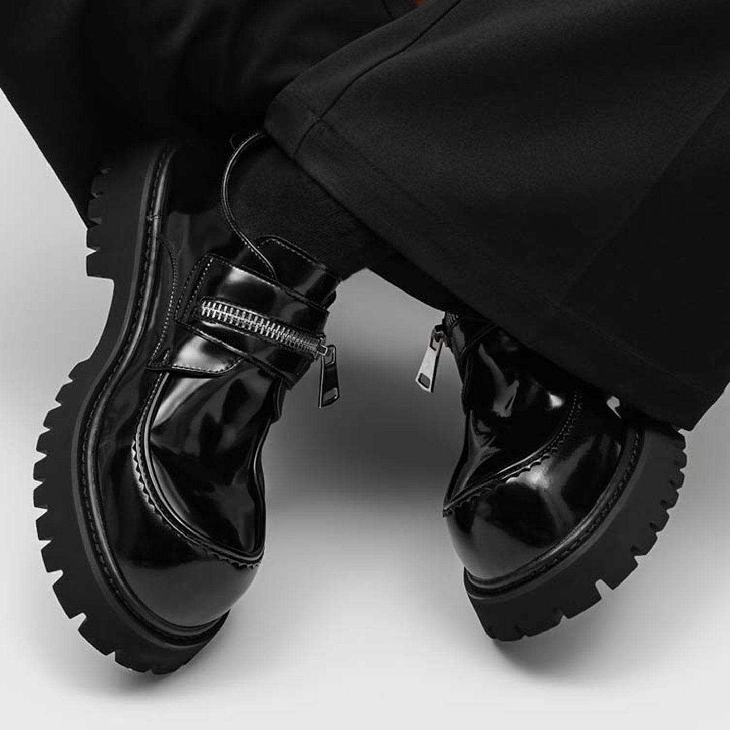Men's Loafers Shoes: Chunky Platform Sole with Double-Strap Zipper Detail