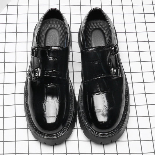 Men's Monk Straps: Embossed Texture & Signature Buckle Accent