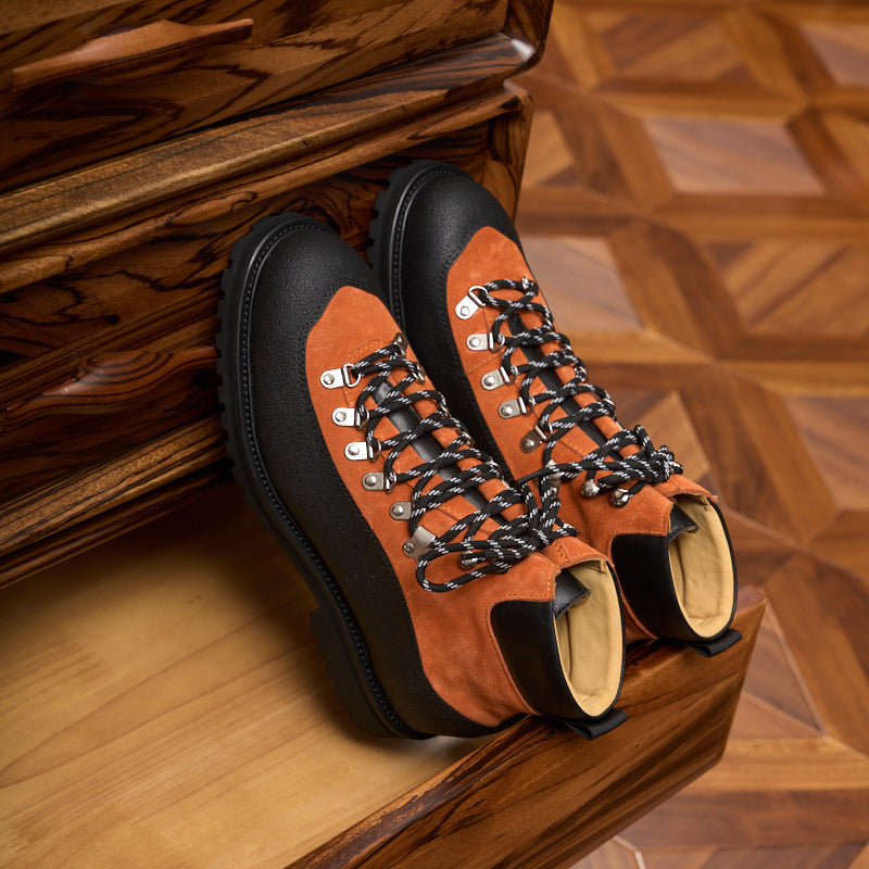 Modern Heritage Work Boots: Contrast Panel Design & Statement Lace Detail