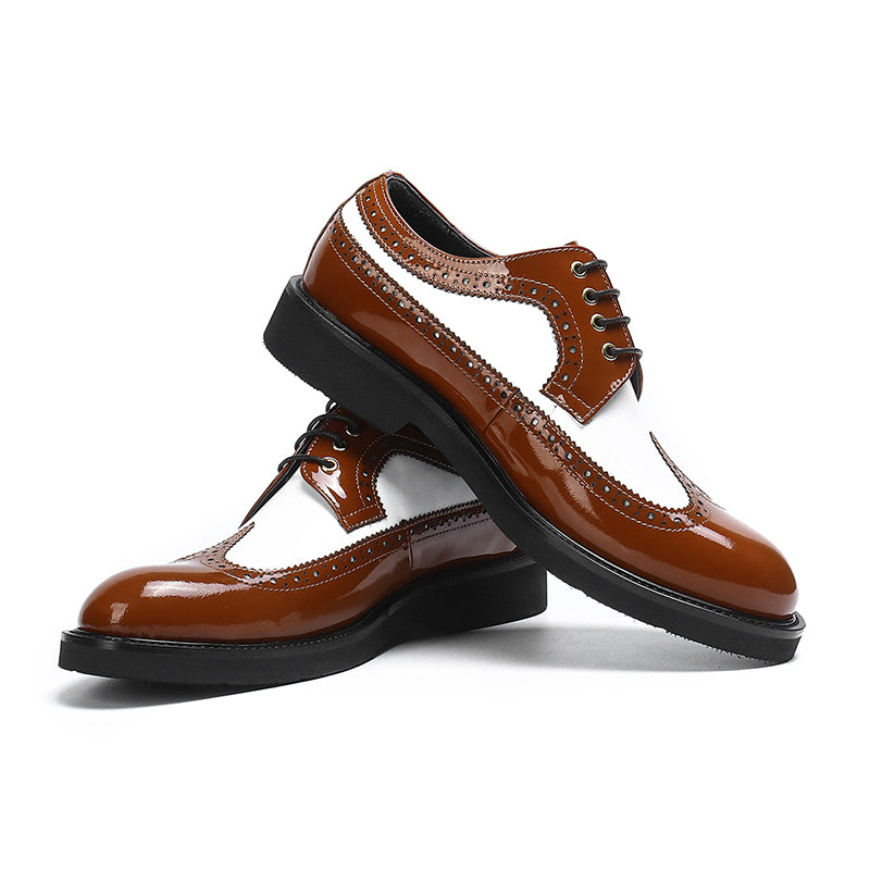 Men's Two-Tone Brogue Derby Shoes Contrast Leather