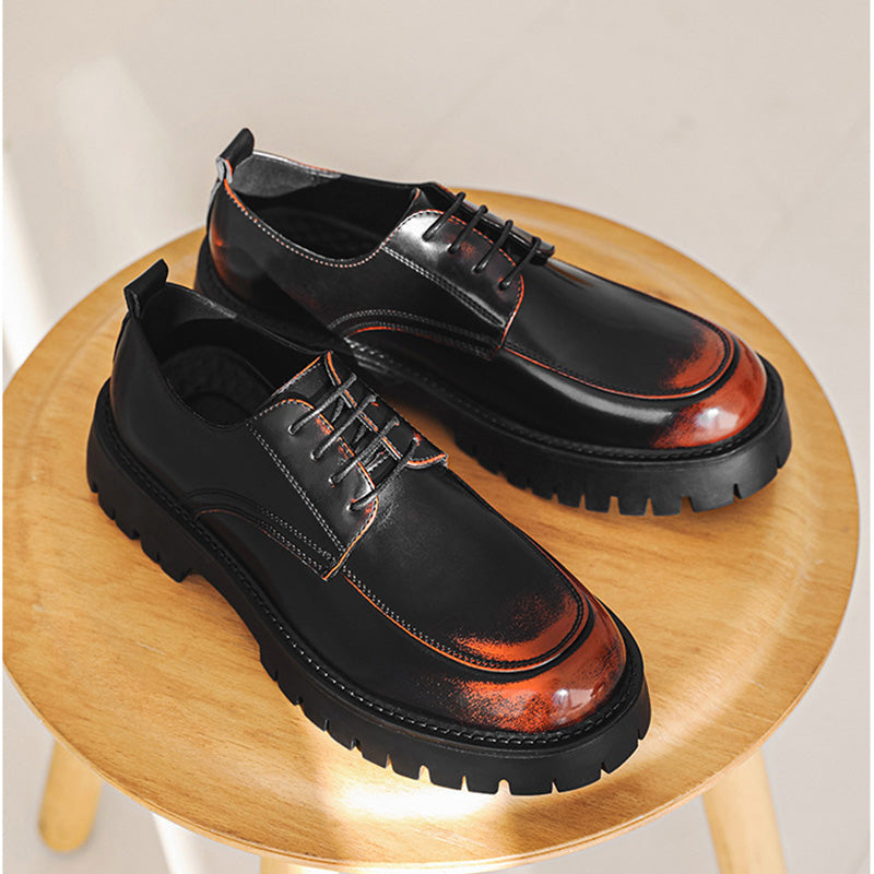 Men's Derby Shoes Black and Brown Chunky Sole Leather Shoes