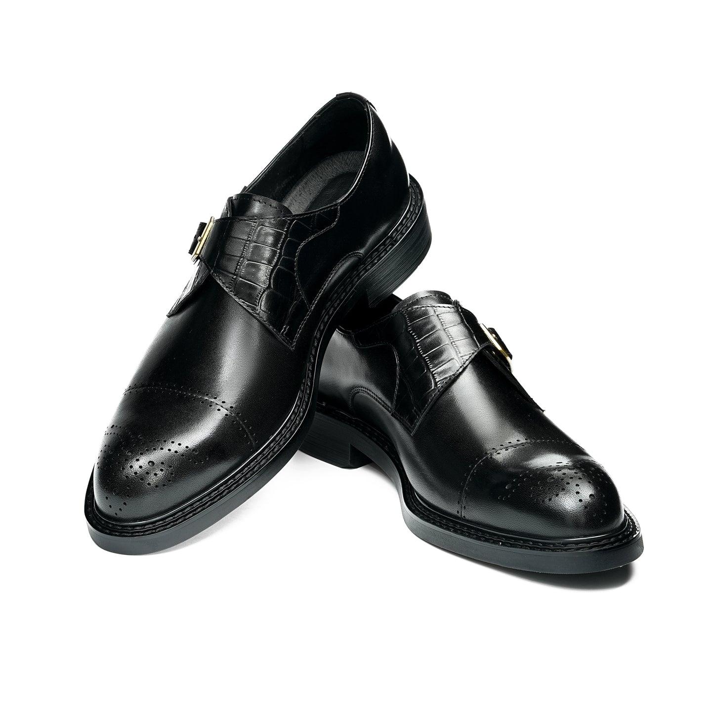 Men's Monk Straps: Intricate Toe Carving & Luxurious Texture Design