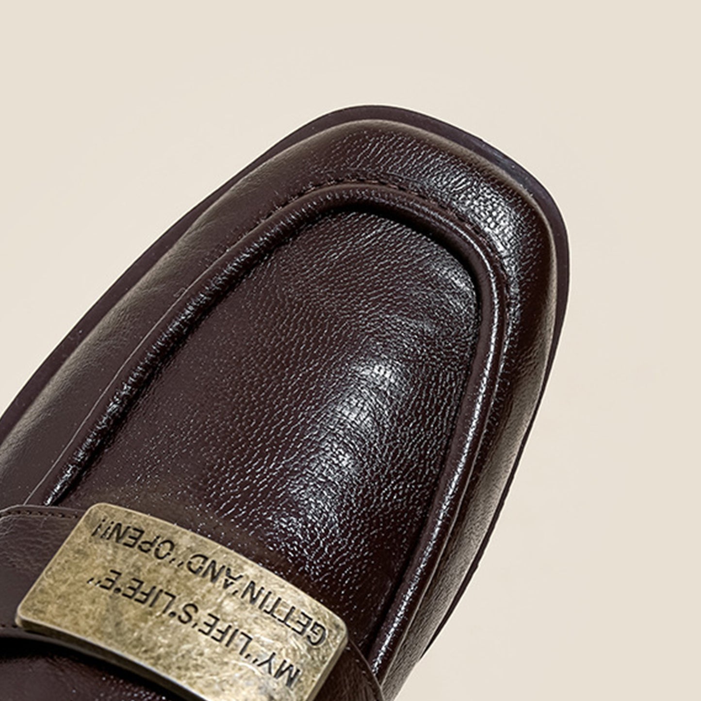 Women's Textured Leather Loafers with Metal-Plate Detail