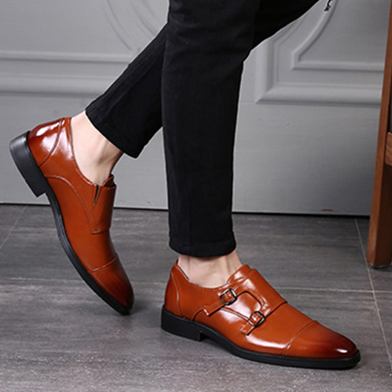 Men's Formal Monk Strap Dress Shoes with Dual Metal Buckles