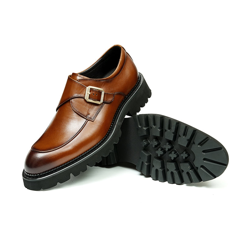 Men's Single-Buckle Monk Shoes Thick Grip Sole & Premium Leather