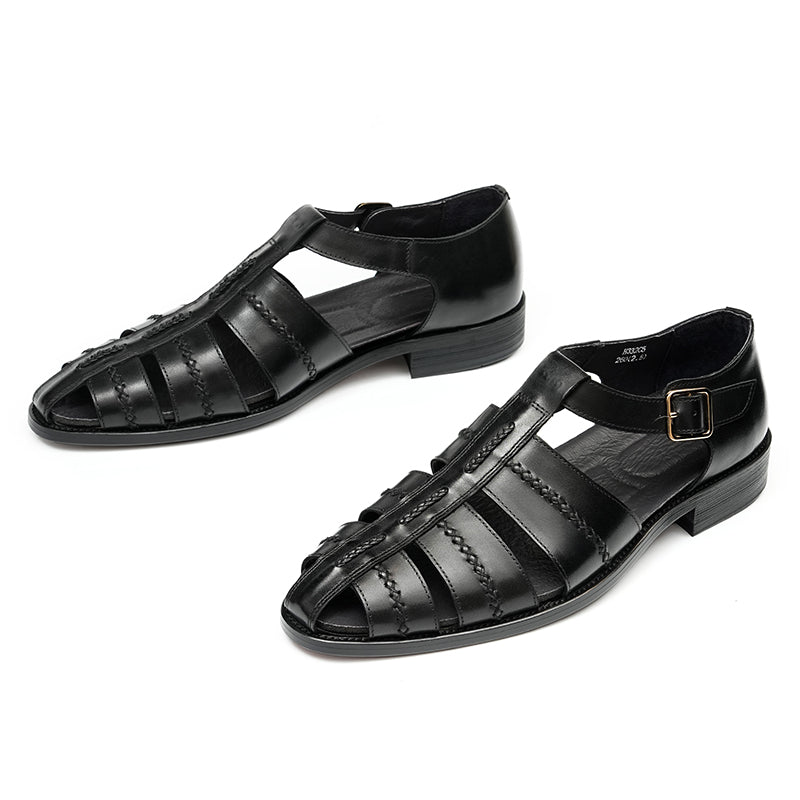 Men’s Hand-Stitched Cutout Leather Sandals