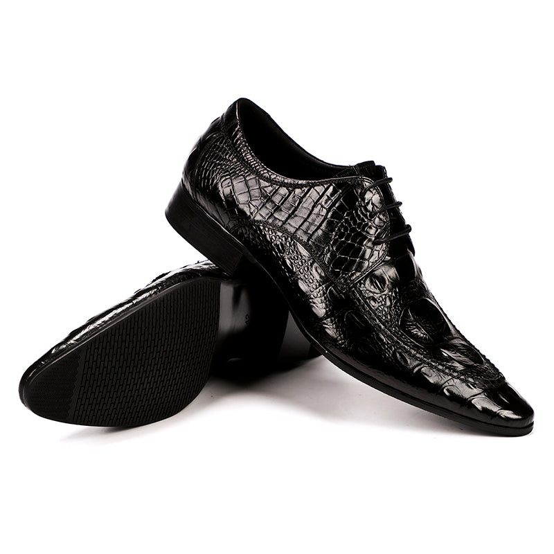 Men's Derby Crocodile-Textured Leather Shoes