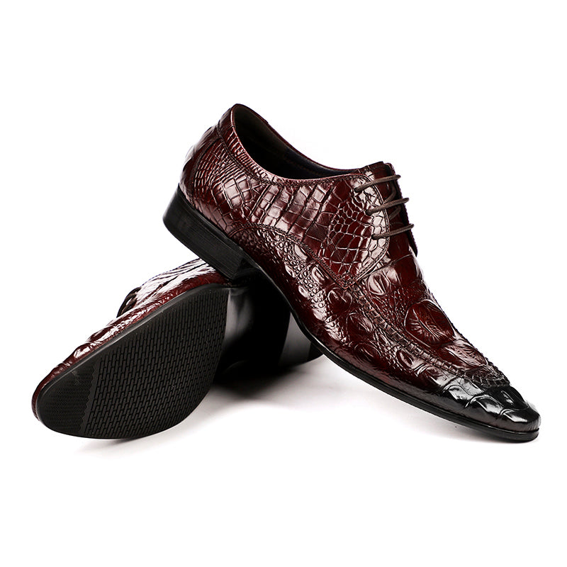 Men's Derby Crocodile-Textured Leather Shoes