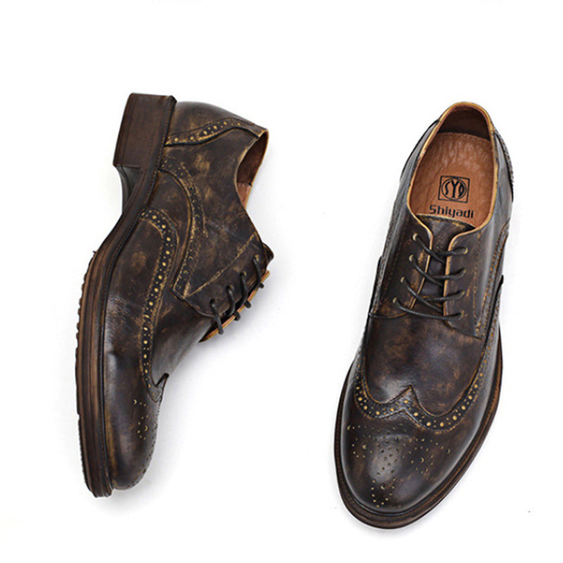 Men's Artistic Brogue Derby Shoes: Elaborate Carvings & Sophisticated Stitching
