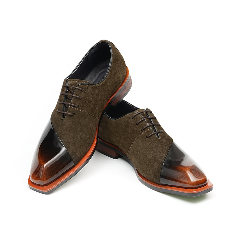 Men's Oxford Shoes - Glossy & Suede Leather Blend