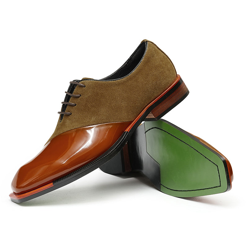 Men's Oxford Shoes - Glossy & Suede Leather Blend