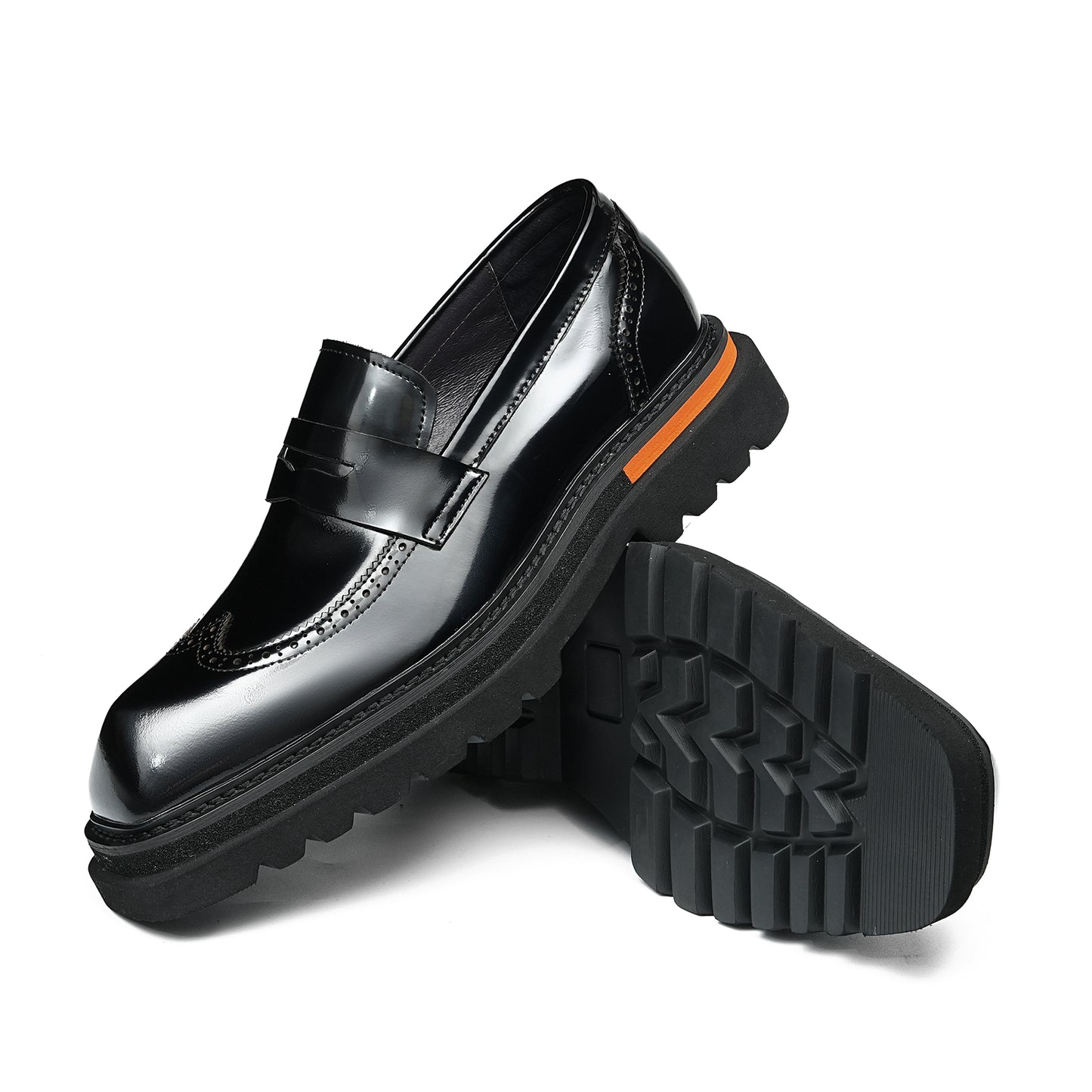 Sculptural Square-Toe Men's Loafers: Curated Brogue Accents & Substantial Sole