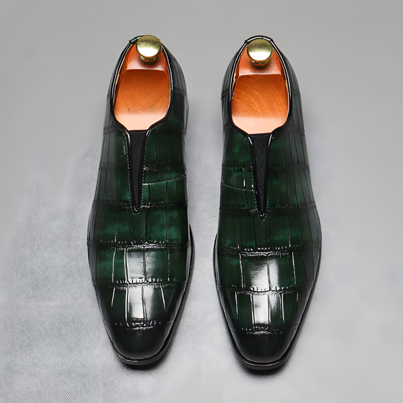 Men's Crocodile-Embossed Leather Loafers Elegant Slip-On Dress Shoes