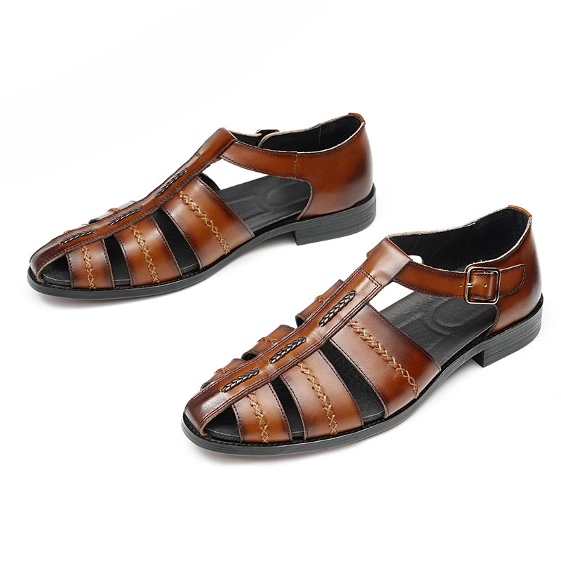 Men’s Hand-Stitched Cutout Leather Sandals