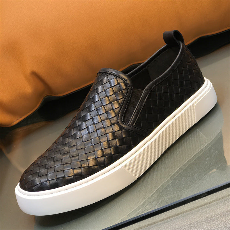 Woven Men Sneakers Calfskin Upper Durable Rubber Soles
