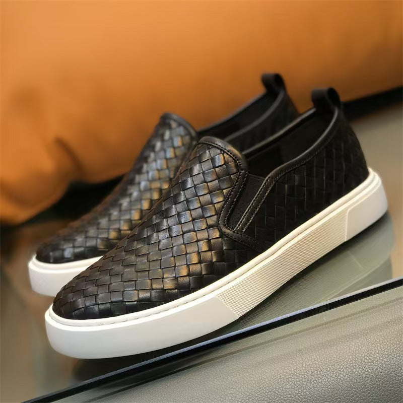 Woven Men Sneakers Calfskin Upper Durable Rubber Soles
