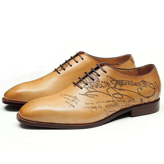 Men's Oxford Shoes - Script-Engraved Patterns & Timeless Sophistication