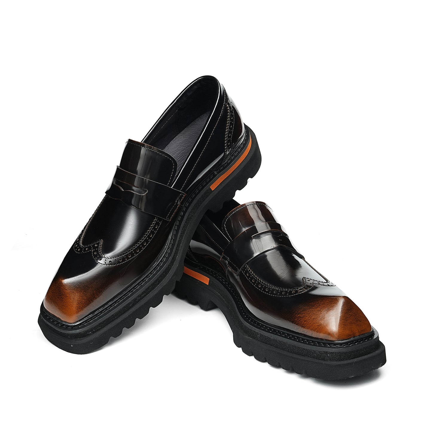 Sculptural Square-Toe Men's Loafers: Curated Brogue Accents & Substantial Sole
