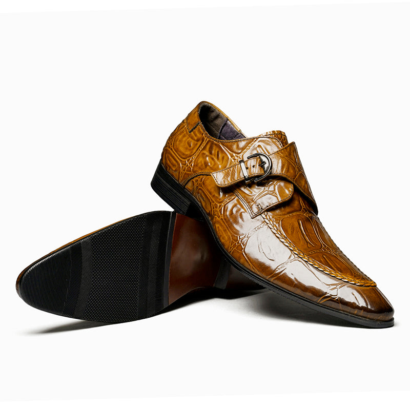 Men's Crocodile-Embossed Monk Strap Shoes Sharp Toe