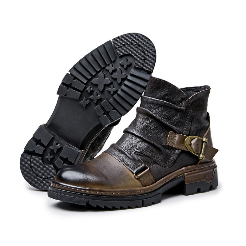 Martin Boots Vintage Workwear - Waxed Leather with Patchwork Buckle Design