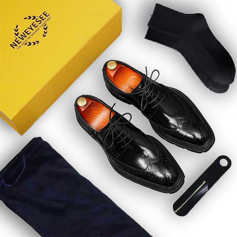 Men's Brogue Derby Shoes - Wingtip Elegance & Rugged Platform Sole