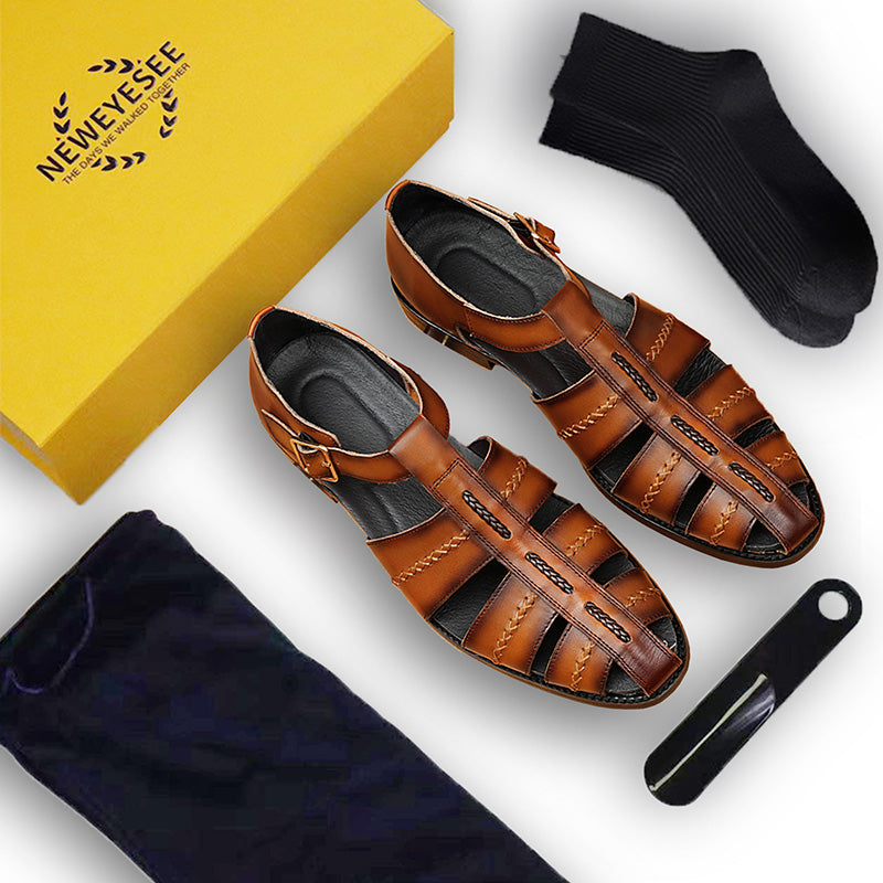 Men’s Hand-Stitched Cutout Leather Sandals
