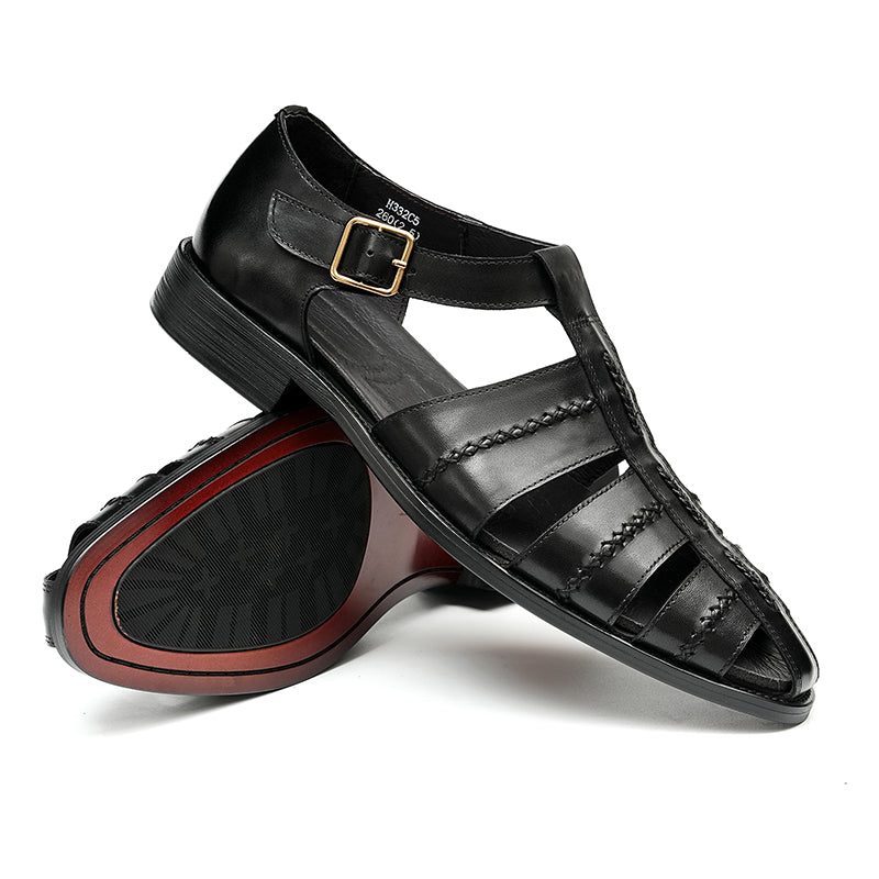 Men’s Hand-Stitched Cutout Leather Sandals