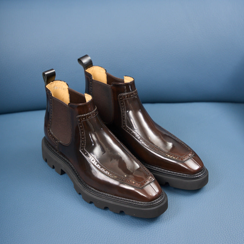Men's Brogue Chelsea Boots: Artisan Stitching & Square-Toe Architecture