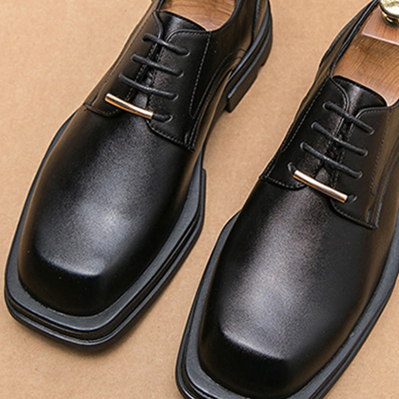 Contemporary Square-Toe Men's Derbys Shoes: Refined Metal Detailing & Modern Silhouette