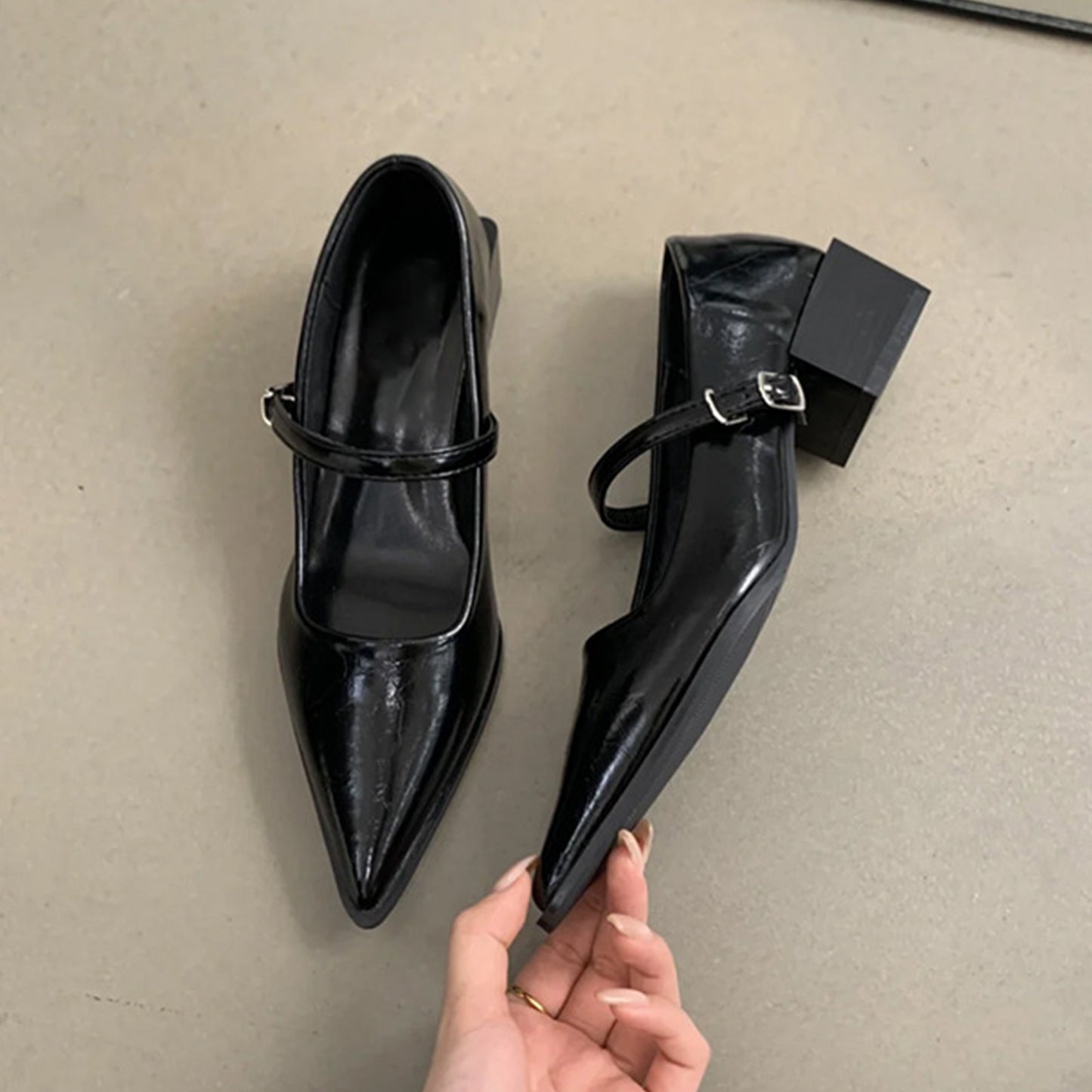 Women's Pointed-Toe Mary Jane Pumps with Ankle Strap Detail