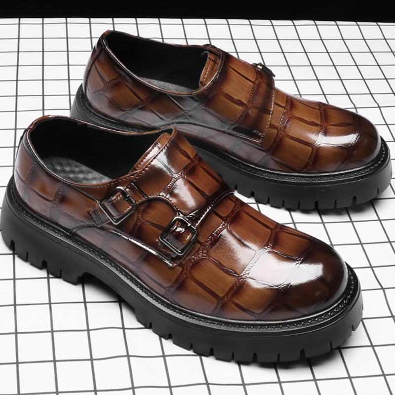 Men's Monk Straps: Embossed Texture & Signature Buckle Accent