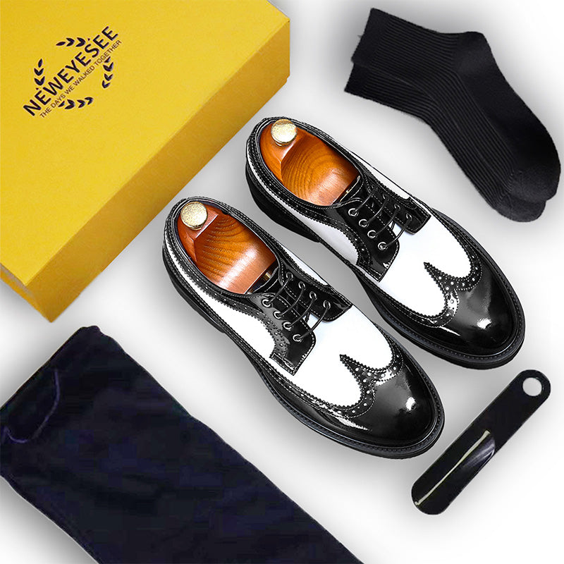 Men's Two-Tone Brogue Derby Shoes Contrast Leather