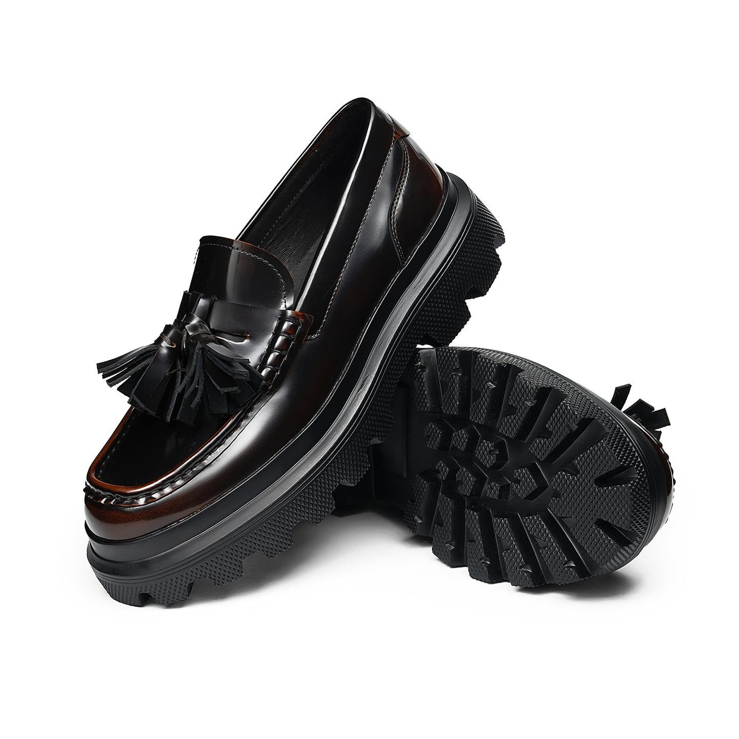 Men's Elevated Tassel Loafers: Architectural Sole & Dynamic Fringe Detailing