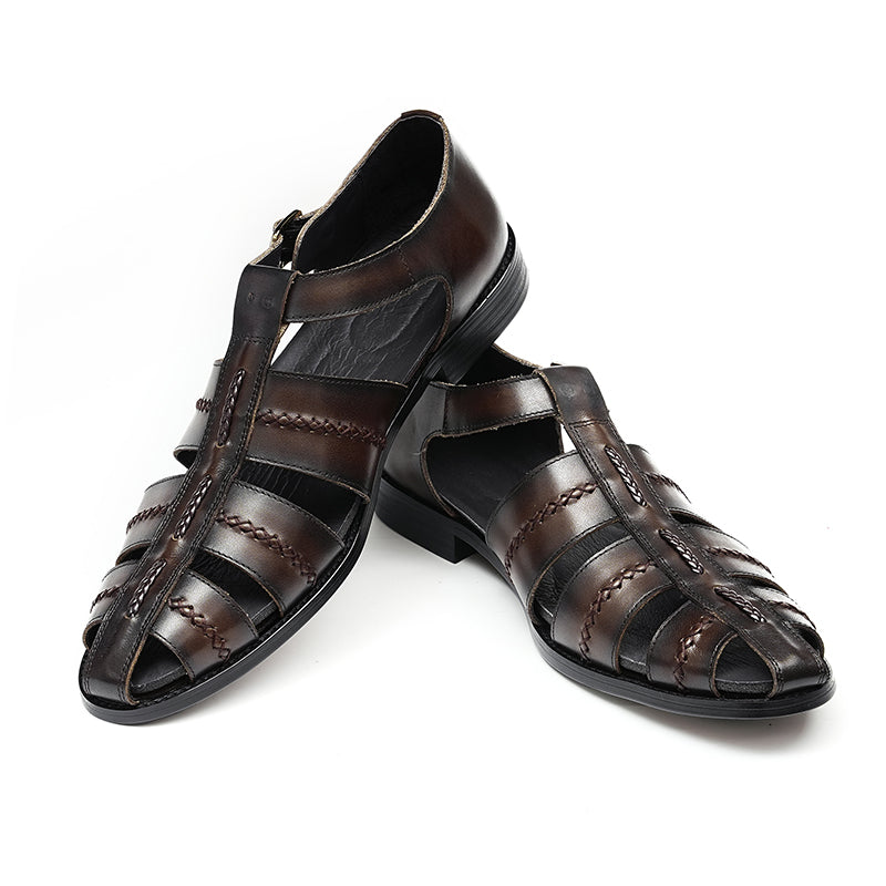 Men’s Hand-Stitched Cutout Leather Sandals