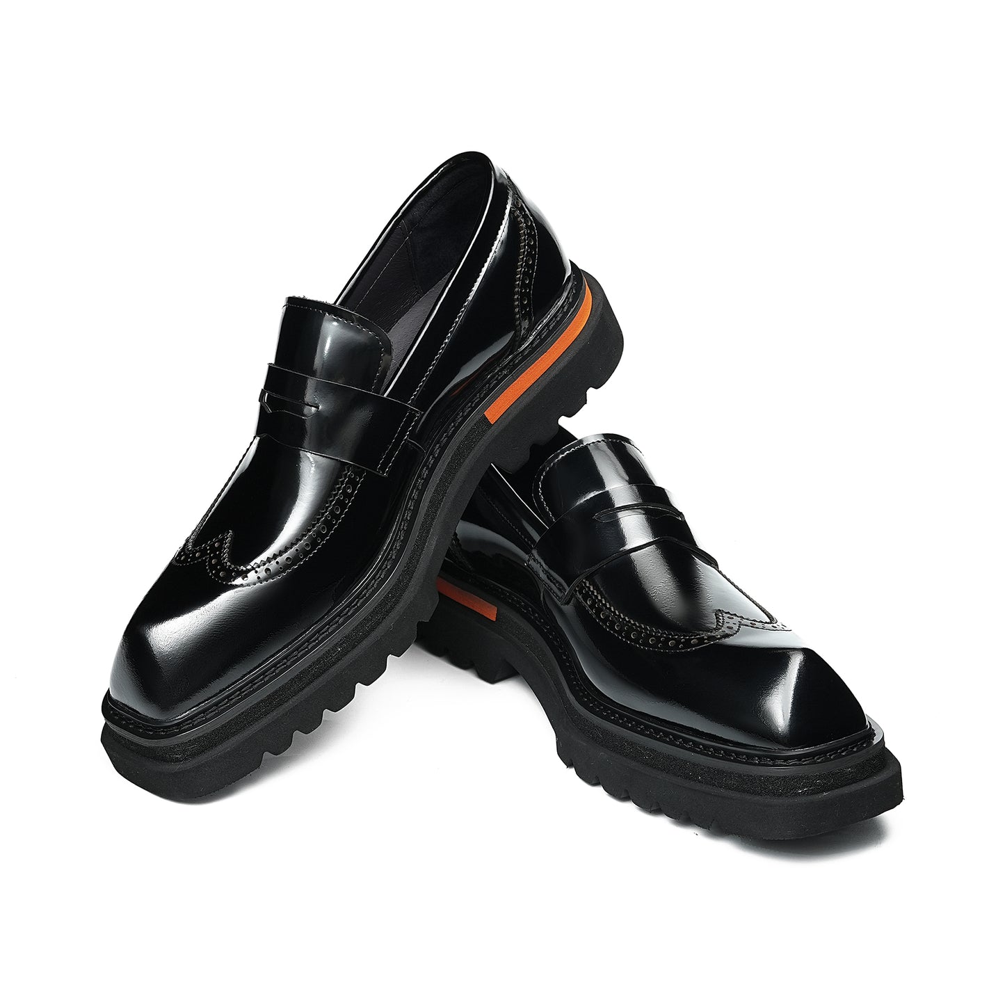 Sculptural Square-Toe Men's Loafers: Curated Brogue Accents & Substantial Sole