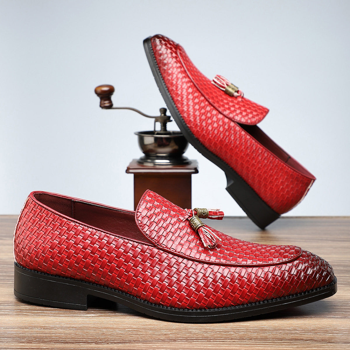 Men's Woven Tassel Loafers | with Square Toe & Low Block Heel