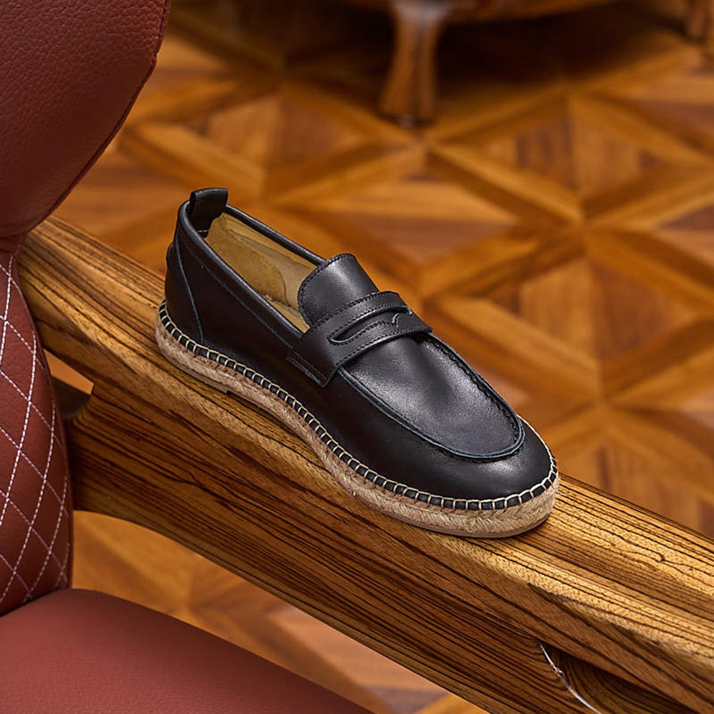 Men's Loafers Classic Slip-On with Refined Buckle Fastening & Woven-Texture Sole