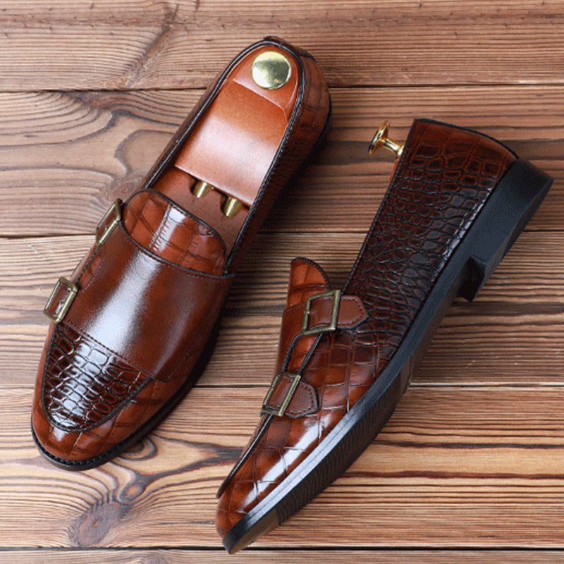 Men's Monk Strap Dress Shoes Crocodile Uppe Patchwork Style