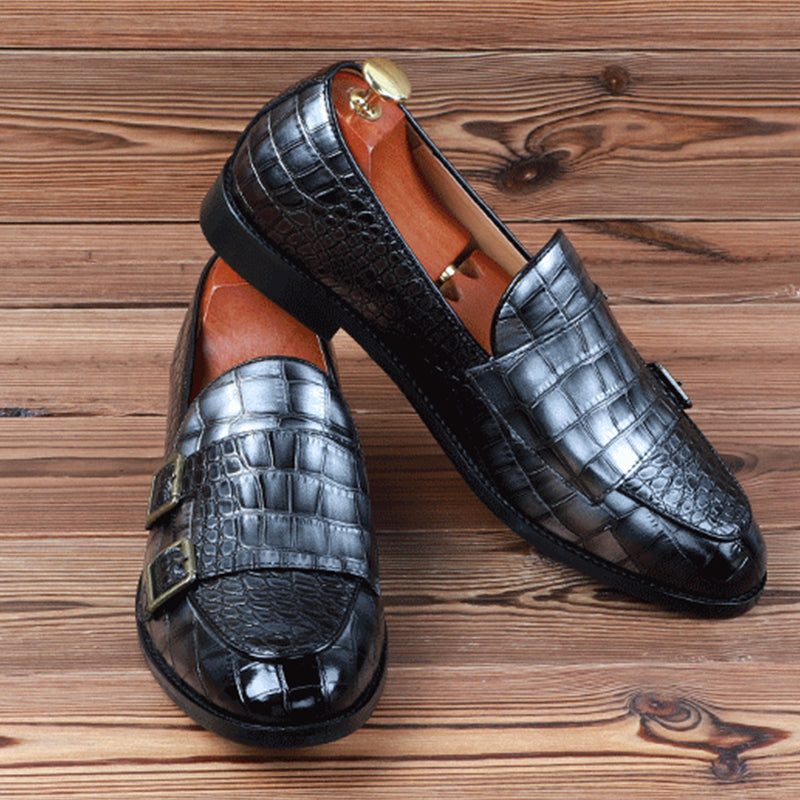 Men's Monk Strap Dress Shoes Crocodile Uppe Patchwork Style