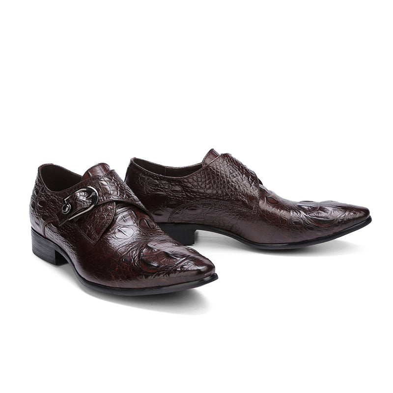 Men’s Crocodile-Embossed Leather Monk Strap Shoes