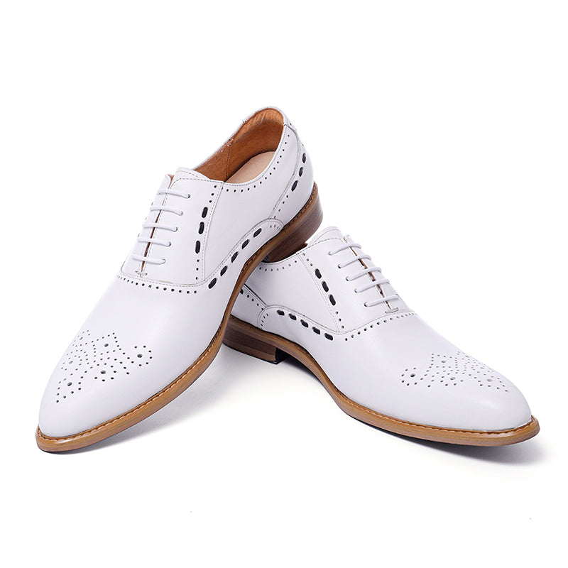 Men’s White Wingtip Oxford Shoes Classic Brogue Elegance